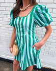 Boardwalk Babe Mini Dress-Green/Mint
