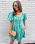 Boardwalk Babe Mini Dress-Green/Mint