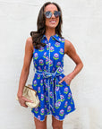 Meet-Cute Belted Floral Dress-Blue