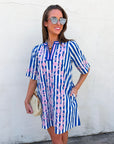 Riviera Maya Embroidered Shift Dress-Blue