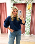 Eleanor Bubble Sleeve Sweatshirt-Navy