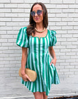 Boardwalk Babe Mini Dress-Green/Mint