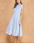 Garden Cutwork Embroidered Midi Dress-Chambray