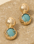 Hammered Dome And Stone Stud Dangle Earrings