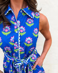 Meet-Cute Belted Floral Dress-Blue