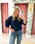 Eleanor Bubble Sleeve Sweatshirt-Navy