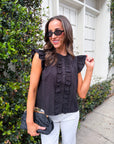 Blissful Wind Button Down Top-Black