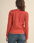 Nantucket Days Ribbed Top-Red/Taupe