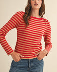 Nantucket Days Ribbed Top-Red/Taupe