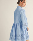 Eyelet Love Mini Dress-Blue