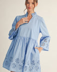 Eyelet Love Mini Dress-Blue