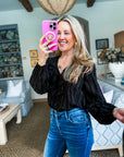 Feeling Light Ruffle Trim Top-Black