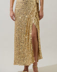 Special in Sequins Wrap Maxi Skirt-Gold