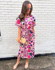 Garden Grace Tie Waist Midi Dress-Pink