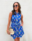 Meet-Cute Belted Floral Dress-Blue