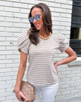Sunny Stripe Puff Sleeve Top-Beige