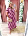 The Iconic Stripe Midi Dress-Plum