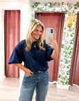 Eleanor Bubble Sleeve Sweatshirt-Navy