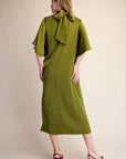 Candlelight Satin Midi Dress-Olive