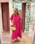 Weekend Chic Woven Midi Dress-Fuchsia