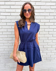 Ivory Breeze Mini Dress-Navy