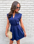 Ivory Breeze Mini Dress-Navy