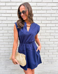 Ivory Breeze Mini Dress-Navy