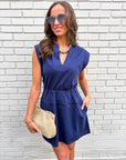 Ivory Breeze Mini Dress-Navy
