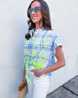 Sunset Picnic Button Down Top-Blue