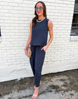 Abroad Adventure Textured Pant Set-Onyx Indigo