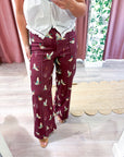 Mallard Meadow Wide Leg Crop Jeans-Burgundy
