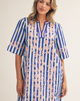 Riviera Maya Embroidered Shift Dress-Blue