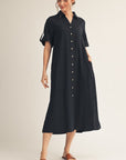 Weekend Chic Woven Midi Dress-Black