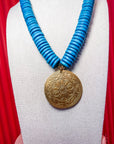 Floral Medallion Beaded Necklace-Teal