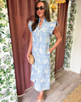 Willow Bloom Gingham Midi Dress-Blue