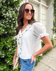 Steps Beach Embroidered Ruffle Top