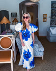 Camellia Puff-Sleeve Maxi Dress-Royal