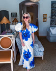Camellia Puff-Sleeve Maxi Dress-Royal