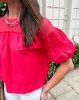 Sheer Romance Bubble Top-Raspberry Pink