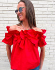Great Night Off Shoulder Top-Red