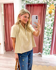 Lucille Stand Collar Top-Beige