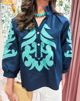 Blush Peony Top-Navy