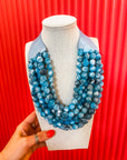 Chunky Beaded Necklace-Blue Marble
