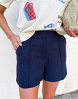 The Atelier Pintuck Short-Navy