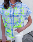 Sunset Picnic Button Down Top-Blue