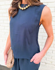 Abroad Adventure Textured Pant Set-Onyx Indigo