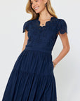 Easy Like Sunday Embroidered Midi Dress-Navy