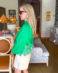 Threaded Bloom Long Sleeve Top-Spring Green