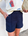 The Atelier Pintuck Short-Navy