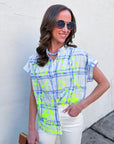 Sunset Picnic Button Down Top-Blue